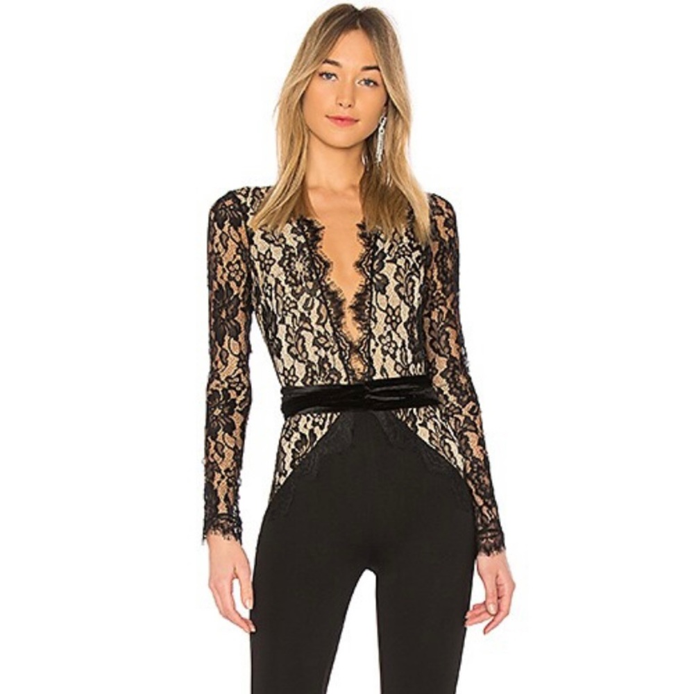 Michael Costello x REVOLVE Julian Jumpsuit Black Nude Lace